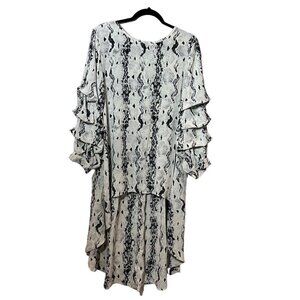 P Luca Milano Blouse Women Size Small Top Animal Print Blouse Black White HI Low